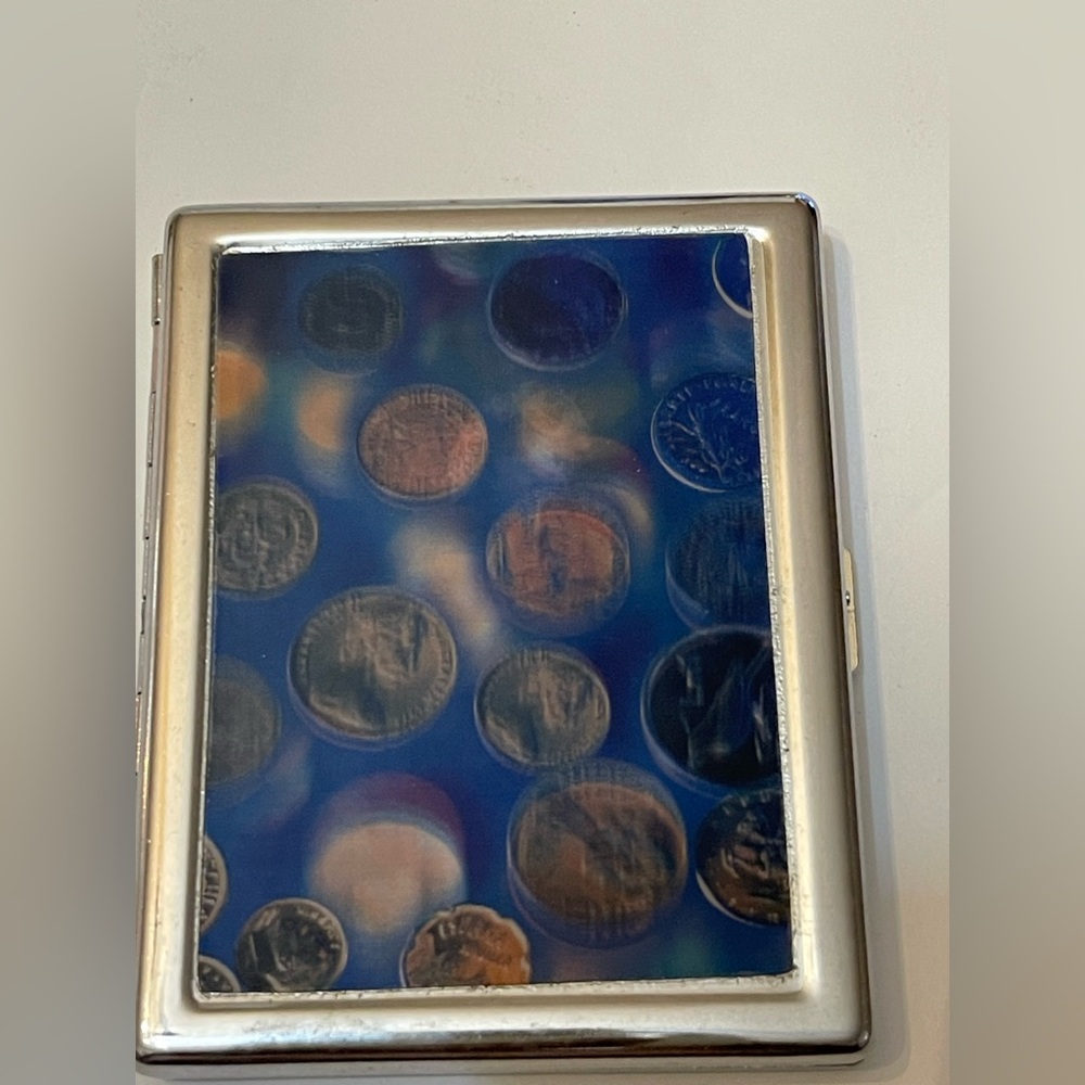 DING HAO Metal 20 Cigarettes Case W/Hinges & Photo Image Coins Collection, NIP